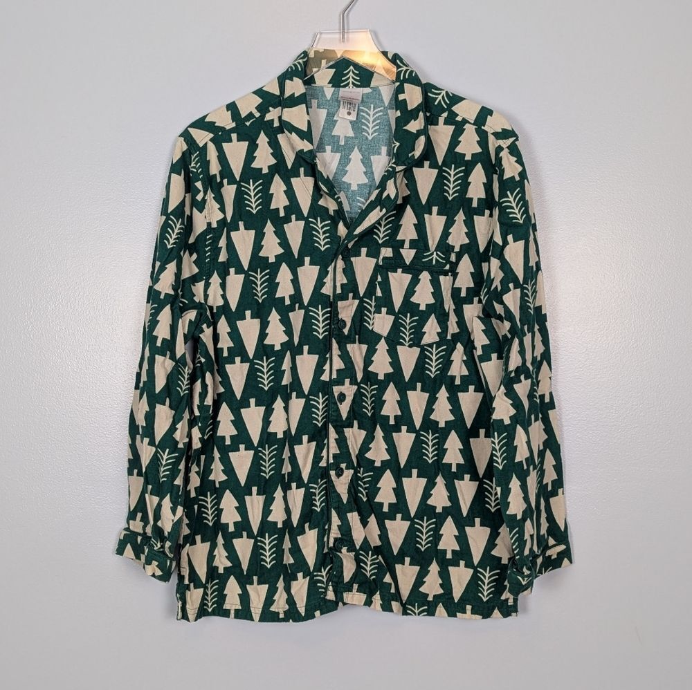 Hanna Andersson Christmas Flannel Pajamas Set Green and White Trees Large